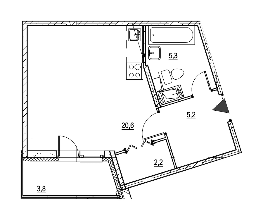 Квартира студия 35.2 м², 4/8 эт., ЖК «Квартал Che»